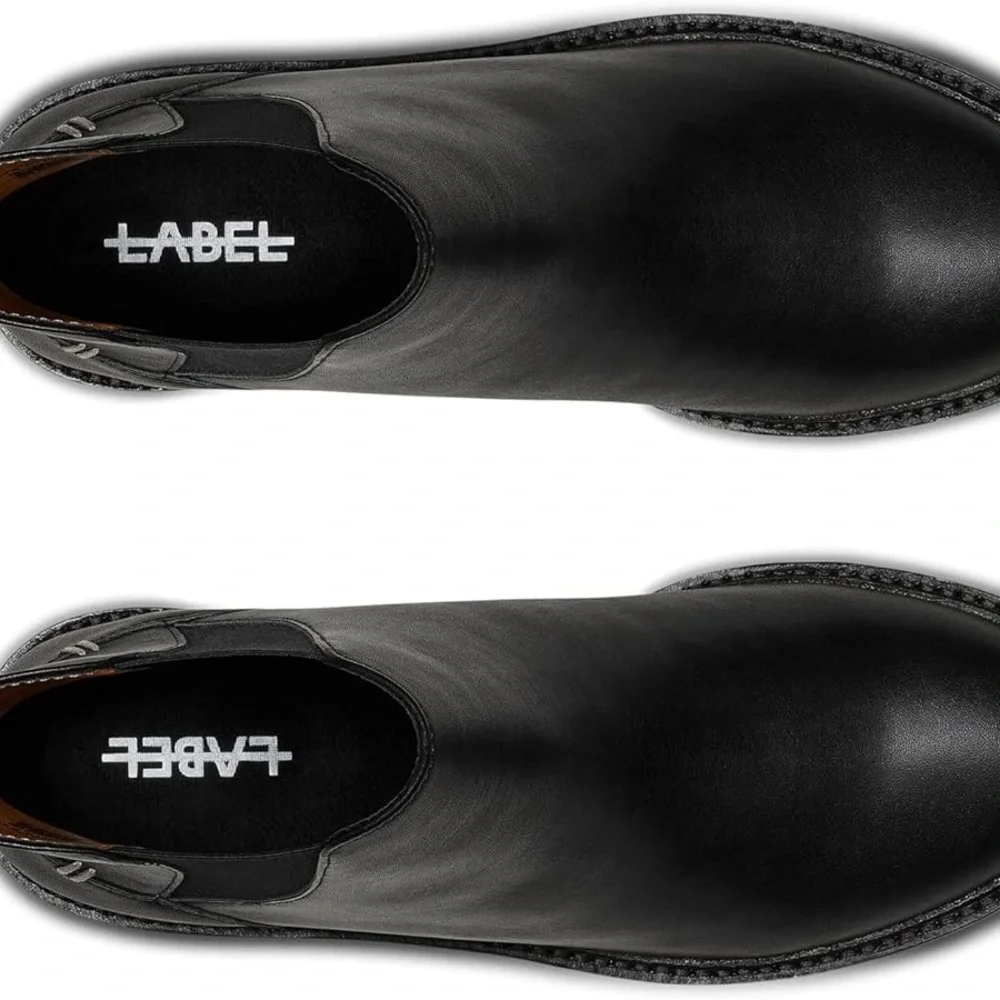 LABEL Black Chelsea Winter Boots with Rugged Sole one of the pull tags flawed